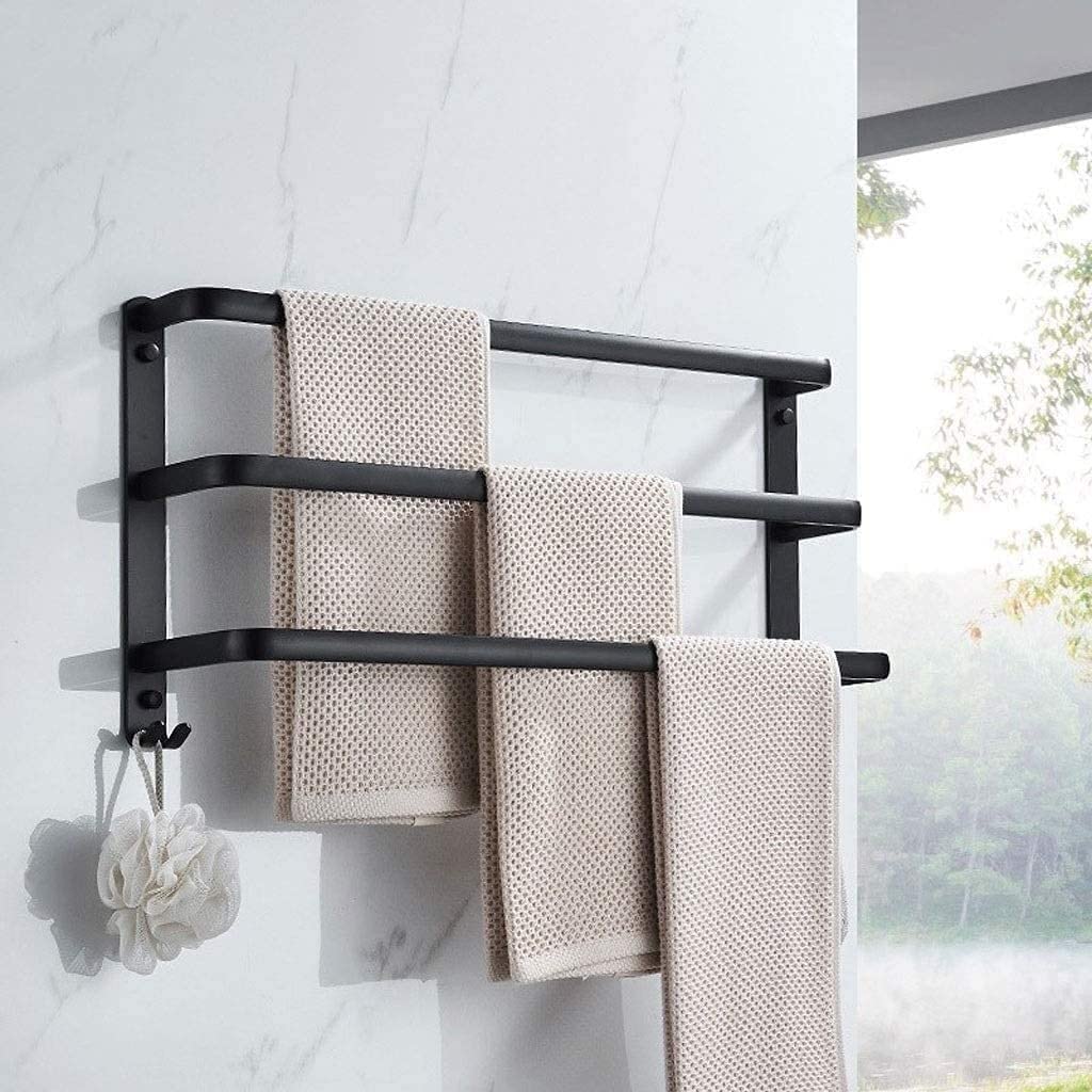 Toalla de Toallas de Perforación de Taladradilla Montada en la Pared Baño de Toallas de Toallas de Toallas de Toallas Accesorios de Hardware Toilelas para Toallas de Baño/Negro/60 cm