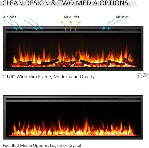 Miniatura 3 de LegendFlame Austin - Chimenea eléctrica empotrable y montada en la pared (60 pulgadas)