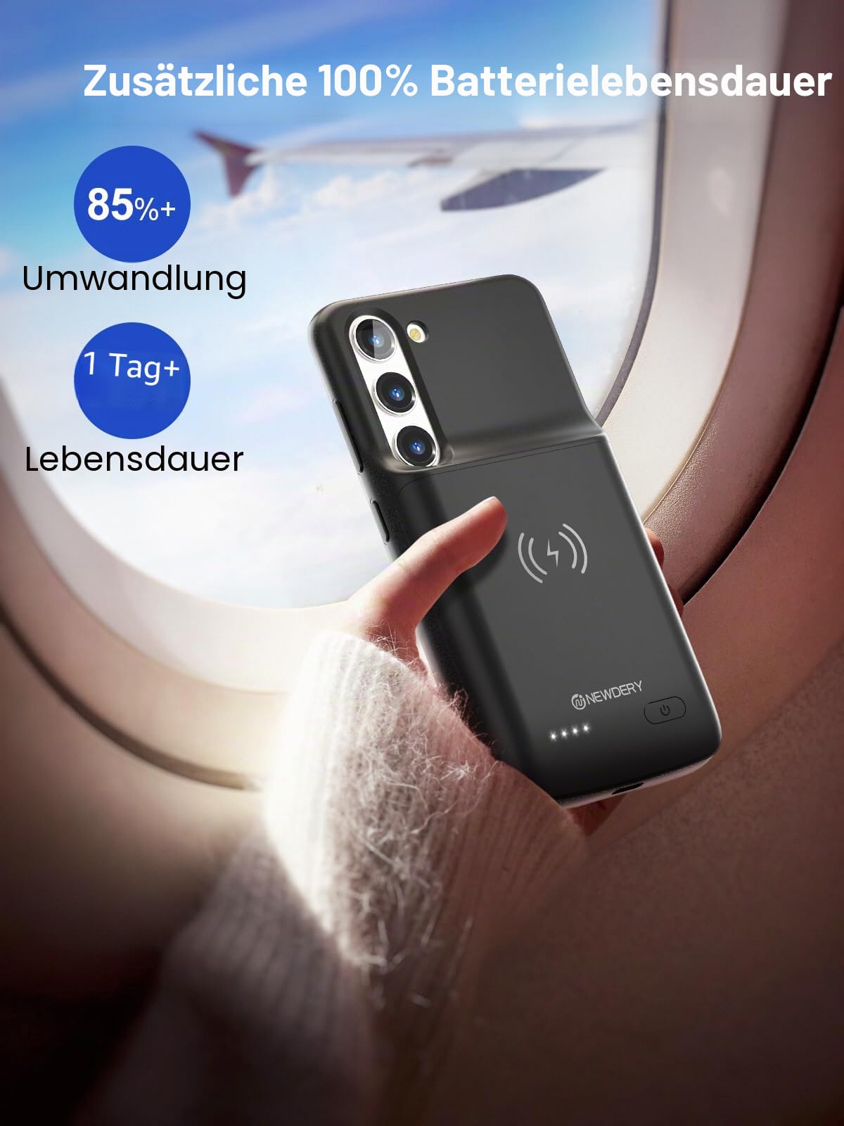 NEWDERY Akkuhülle für Samsung Galaxy S23, 4700mAh Tragbare Ladebatterie Zusatzakku Externe Handyhülle Batterie Wiederaufladbare Schutzhülle Power Bank Akku Case für Galaxy S23(unterstützt Qi-Laden)