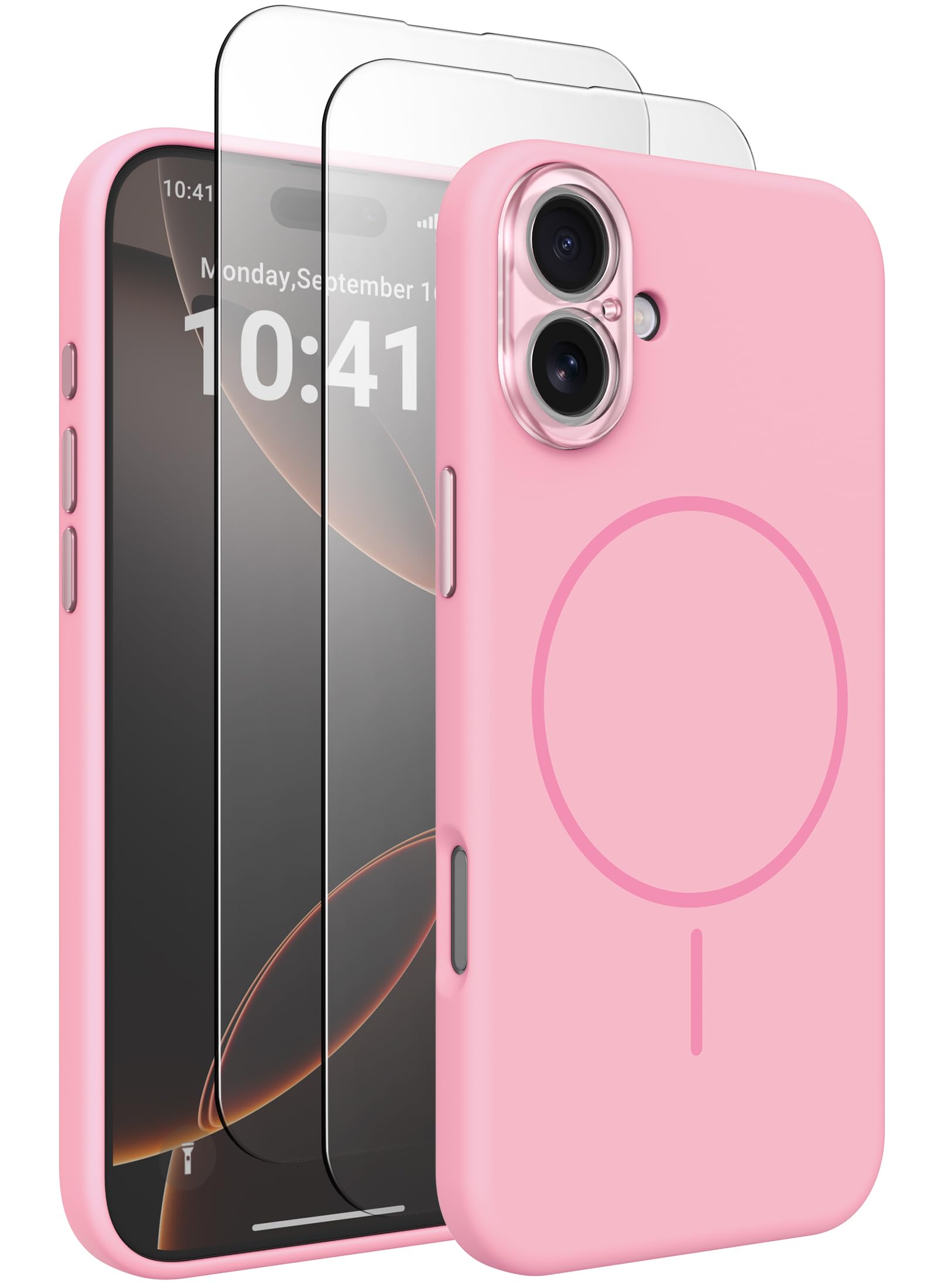 BNAAGO Magnetic Silicone Case for iPhone 16 Case with 2 Screen Protector, Upgraded Hard Acrylic Camera Protector Soft Slim Stylish Cute Phone Cover