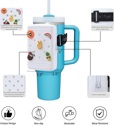 Miniatura 3 de Bolsa de silicona para botella de agua con 5 dijes, botella de agua de mano para Quencher Adventure de 40 onzas y Stanley IceFlow de 20 onzas y 30