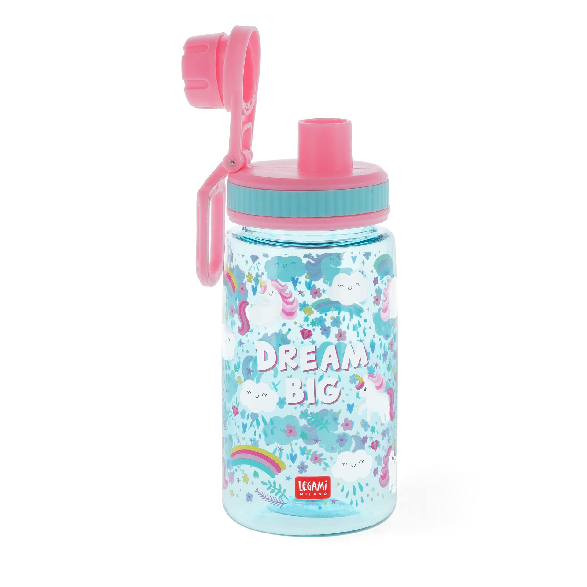 Legami - Kids Water Bottle, Lightweight, Airtight, BPA-Free, 400ml, Unicorn Theme