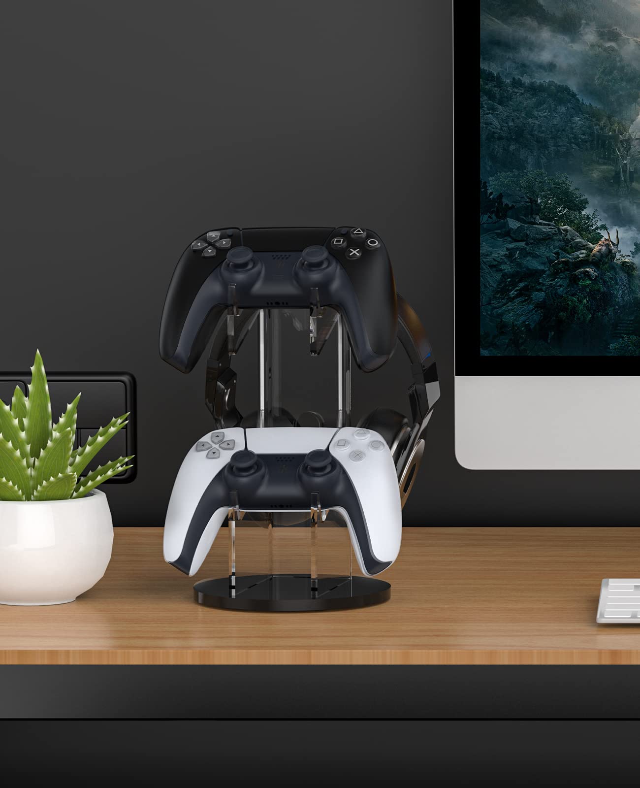 MoKo Gancio per Controller di Gioco e Cuffie, 2 in 1 Supporto per Controller di Gamepad in Acrilico per Switch/Switch 2, PS5, PS4, Xbox Serie, Accessori per Cuffie e Gamepad, Nero e Trasparente