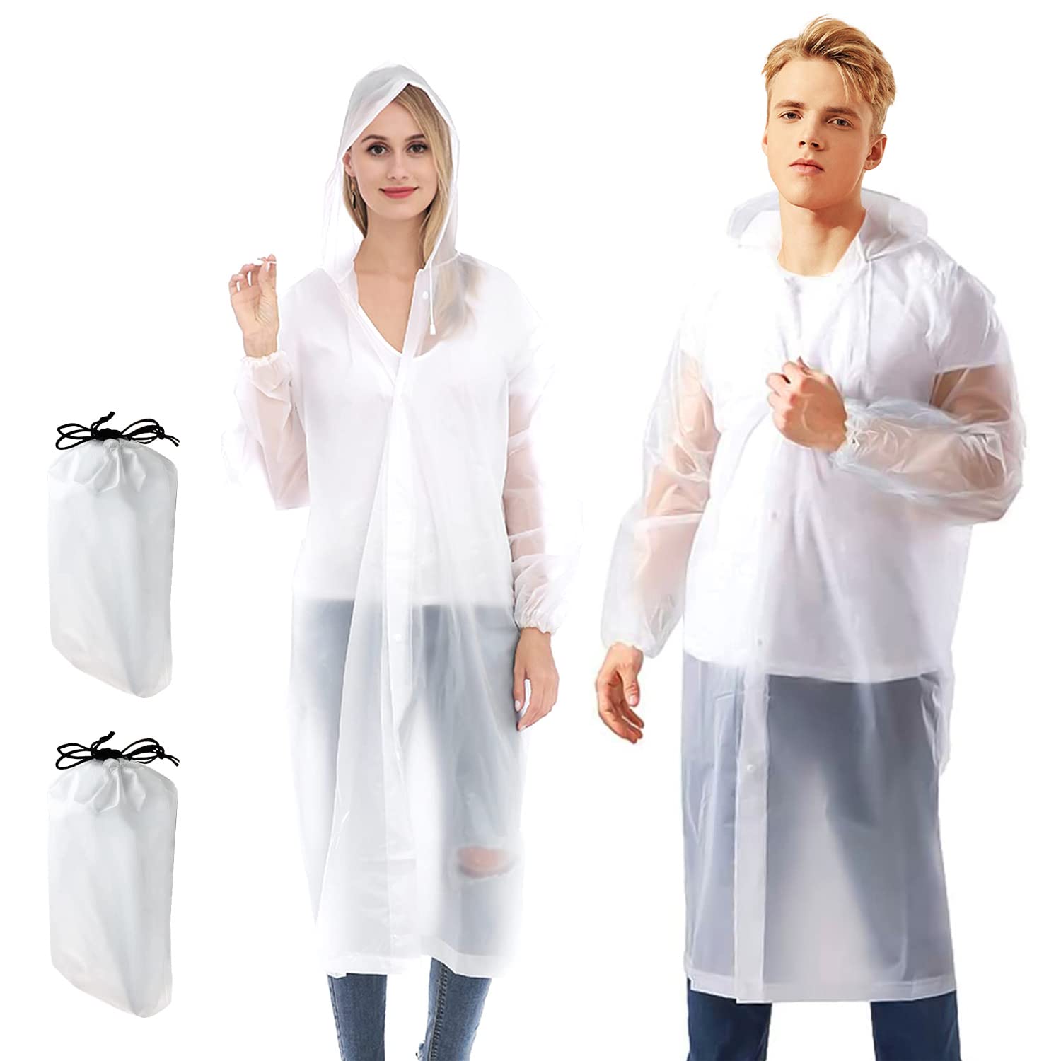 Lot de 2 ponchos de pluie pour femme et homme avec capuche cordon pour adultes | FR