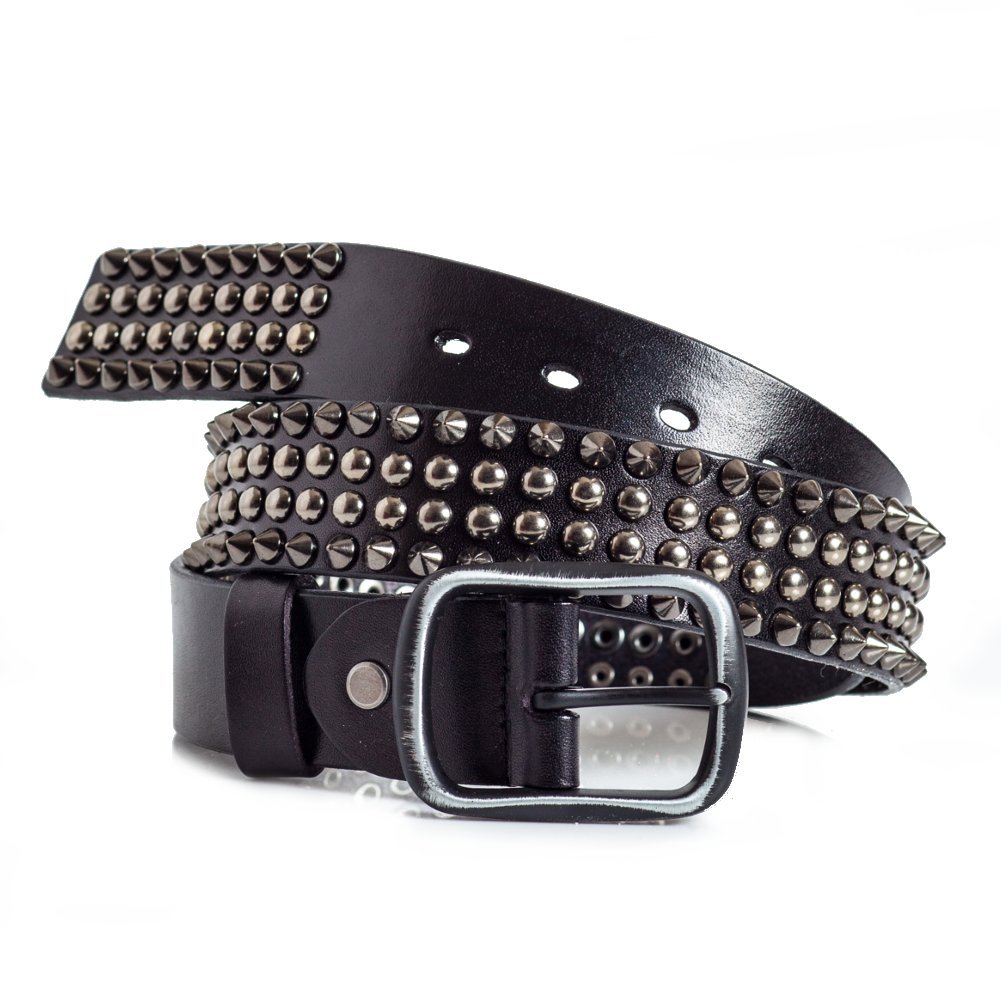 Mens Spiked Goth Belt Full Grain Leather Black 3.8cm