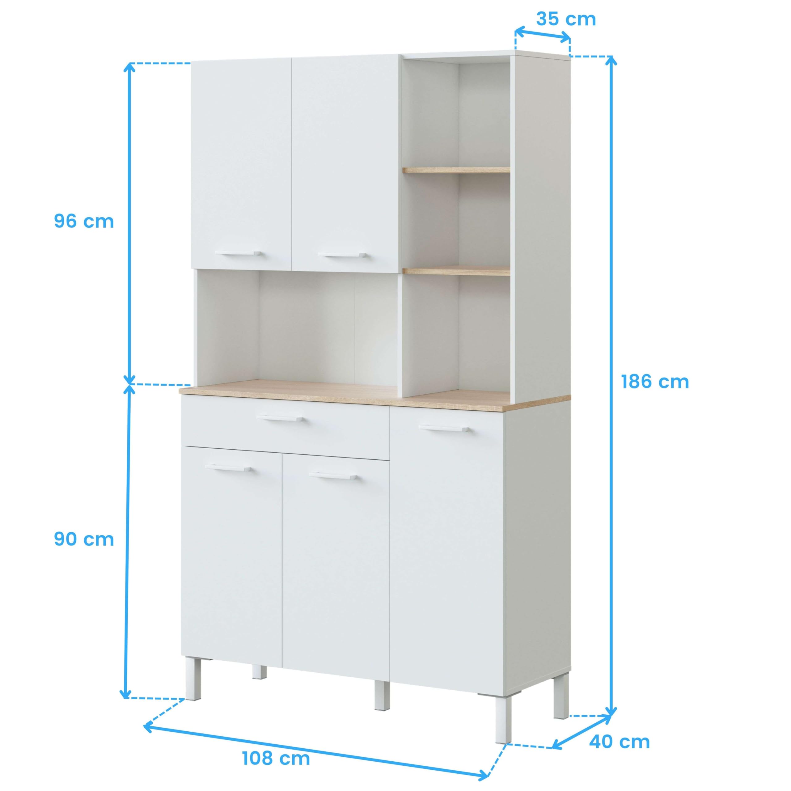 Miroytengo Mueble Auxiliar de Cocina Sweet Estilo Nórdico Color Blanco Artik y Roble Canadian 108x186 cm