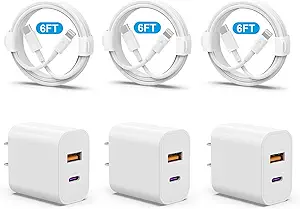 i.Phone 14 13 Charger, USB C Charger [M.Fi Certified] 3Pack 20W PD USB C+QC3.0 USB A Dual Port Wall Charger with 6FT USB C to L.ightning Cable Compatible with iPhone 14/13/12/Pro/Pro Max/XS/X and More