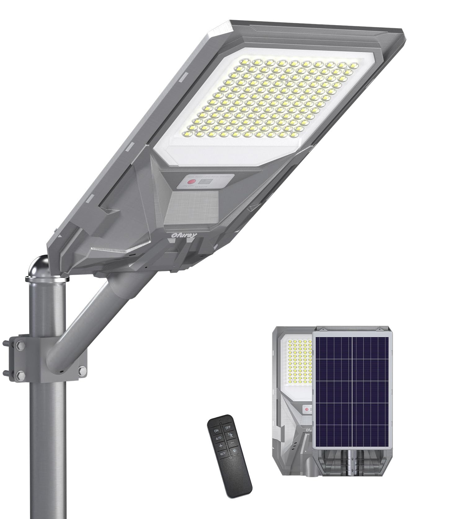 Ofuray Luce Solare LED Esterno, Of-8000W Lampione Solare Led Esterno, 6500K Super Bright Lampada Stradale Solari con Sensore di Movimento, IP67 Impermeabile Lampioni per Giardino Garage Strada