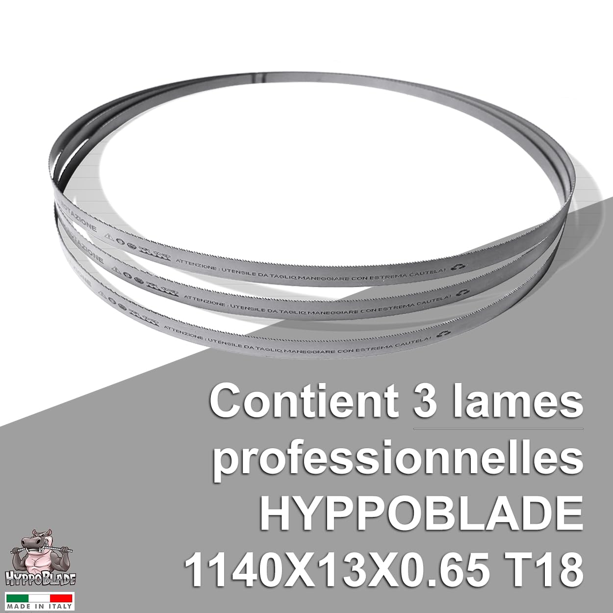 Fraiser Hippoblade – Lot de de 3 lames de scie à ruban 1140x0.65x13 mm professionnelles – pour métal (fer, acier), compatibles avec scies à ruban PMB 1100, MBS 1100, MBS 1200, TE-MB 18, R2103 – 18 TPI