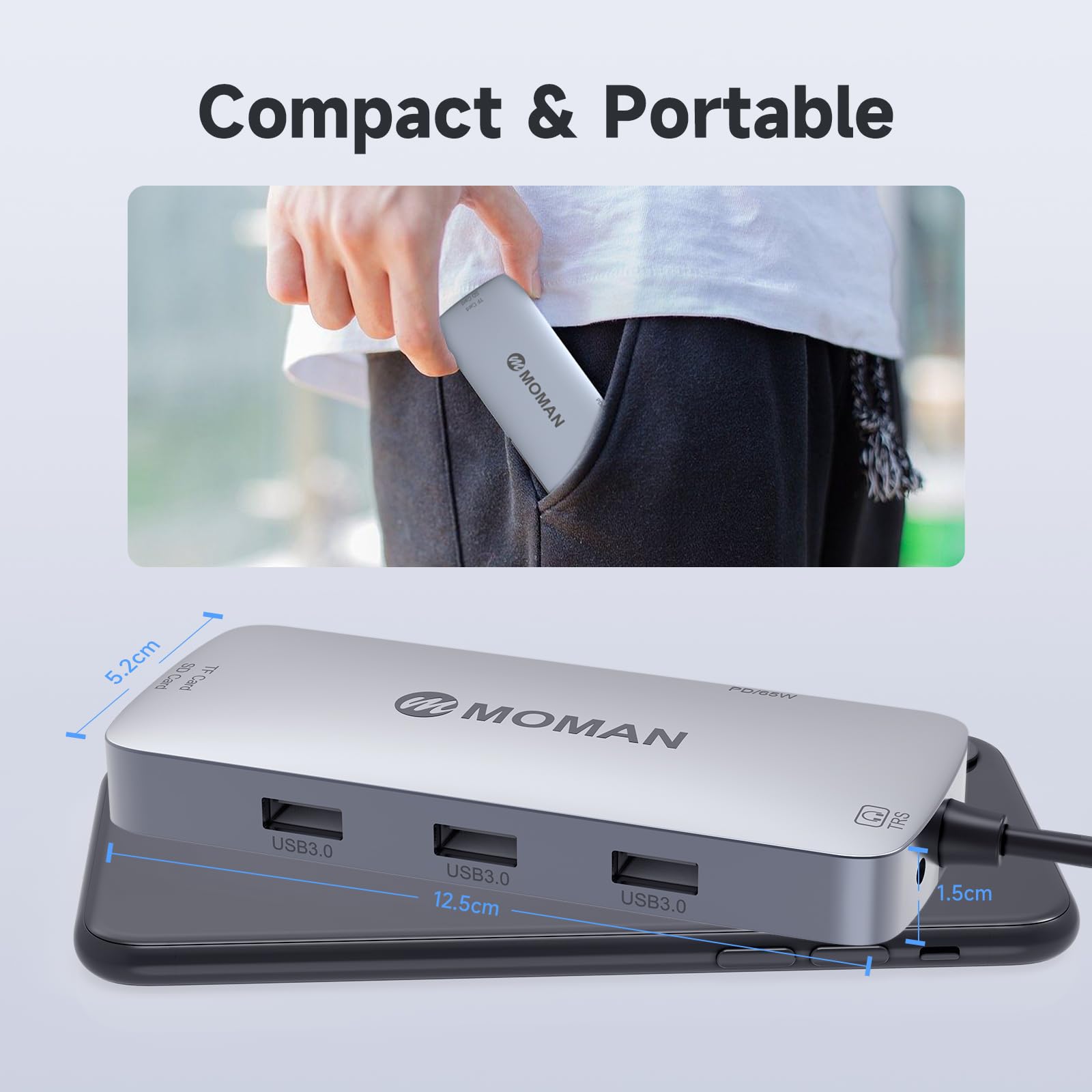 Moman Stacja dokująca, koncentrator USB C 9 w 1 z 100 W PD, 4K 30 Hz HDMI, 3 x USB 3.0 5 Gb/s, złącze audio 3,5 mm, Ethernet RJ45, czytnik kart SD/TF do myszy, klawiatury, dysków U, pamięci flash,
