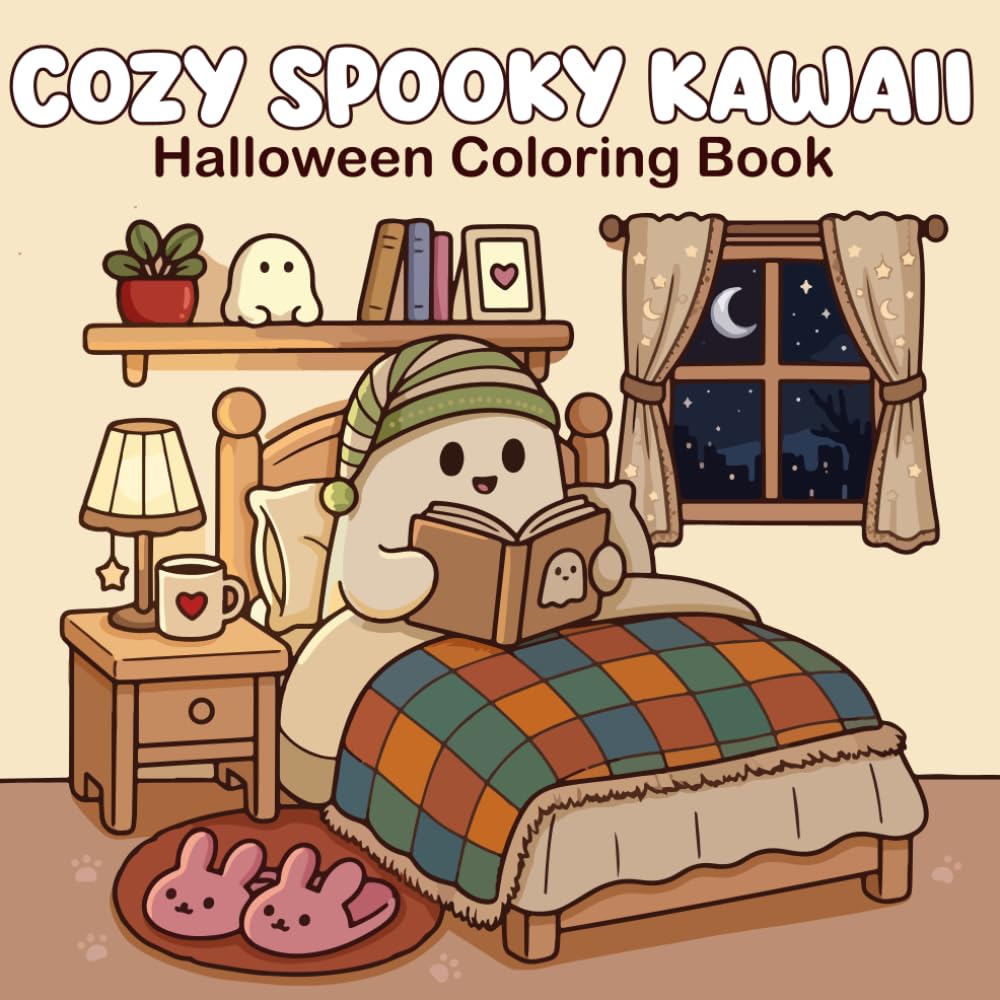 Cozy Spooky Kawaii Halloween Coloring Book: A Cute and Relaxing Coloring Book Featuring Adorable Ghosts, Pumpkins, and Magical Autumn Scenes for Stress Relief