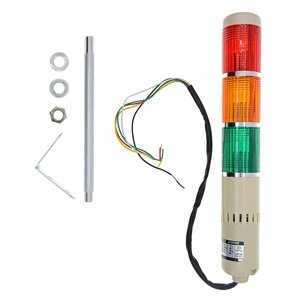 YXQ DC 24V Industrial Signal Warning Steady on Red Green Yellow Light Tower Lamp Stack Alarm with Buzzer, 5W Bulb-image-49