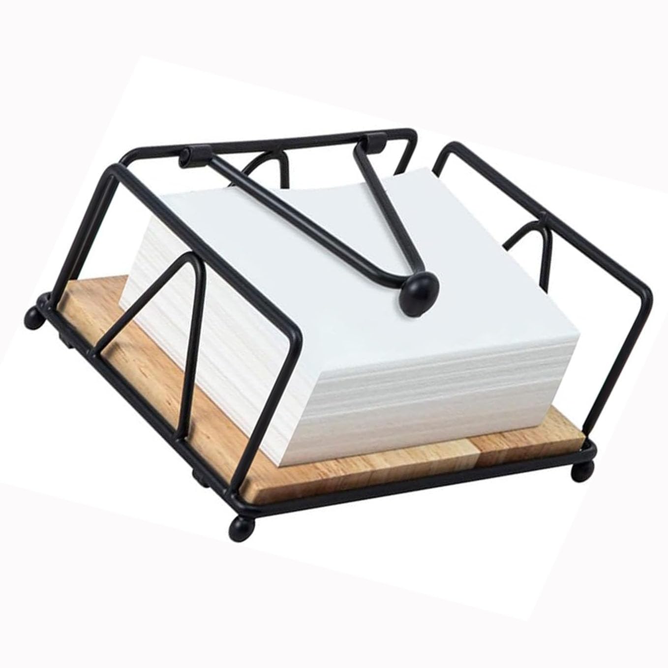 BOBOZHONG Metal Napkin Holder,Napkin Holder with Wooden Base for Table,Metal Black Napkin Holder with Weighted for Dining Table,Napkin Rack for Kitchen Restaurant Bar