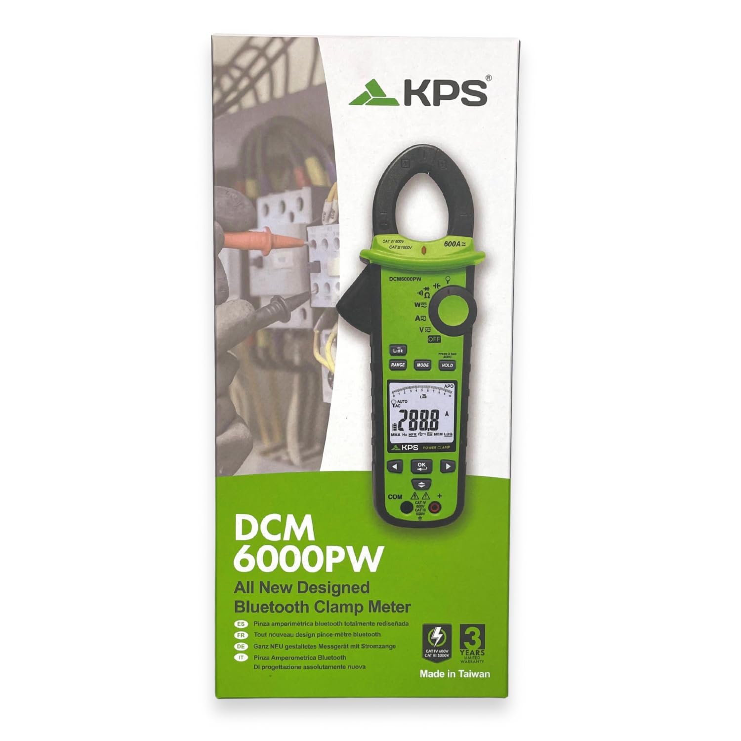 KPS DCM6000PW Pinza Vatimétrica Digital TRMS 10000 Cuentas, 1000V AC/DC, 600A AC/DC, Medición de Potencia, Armónicos, Factor de Potencia y THD, Bluetooth y Datalogger, CAT IV 600V