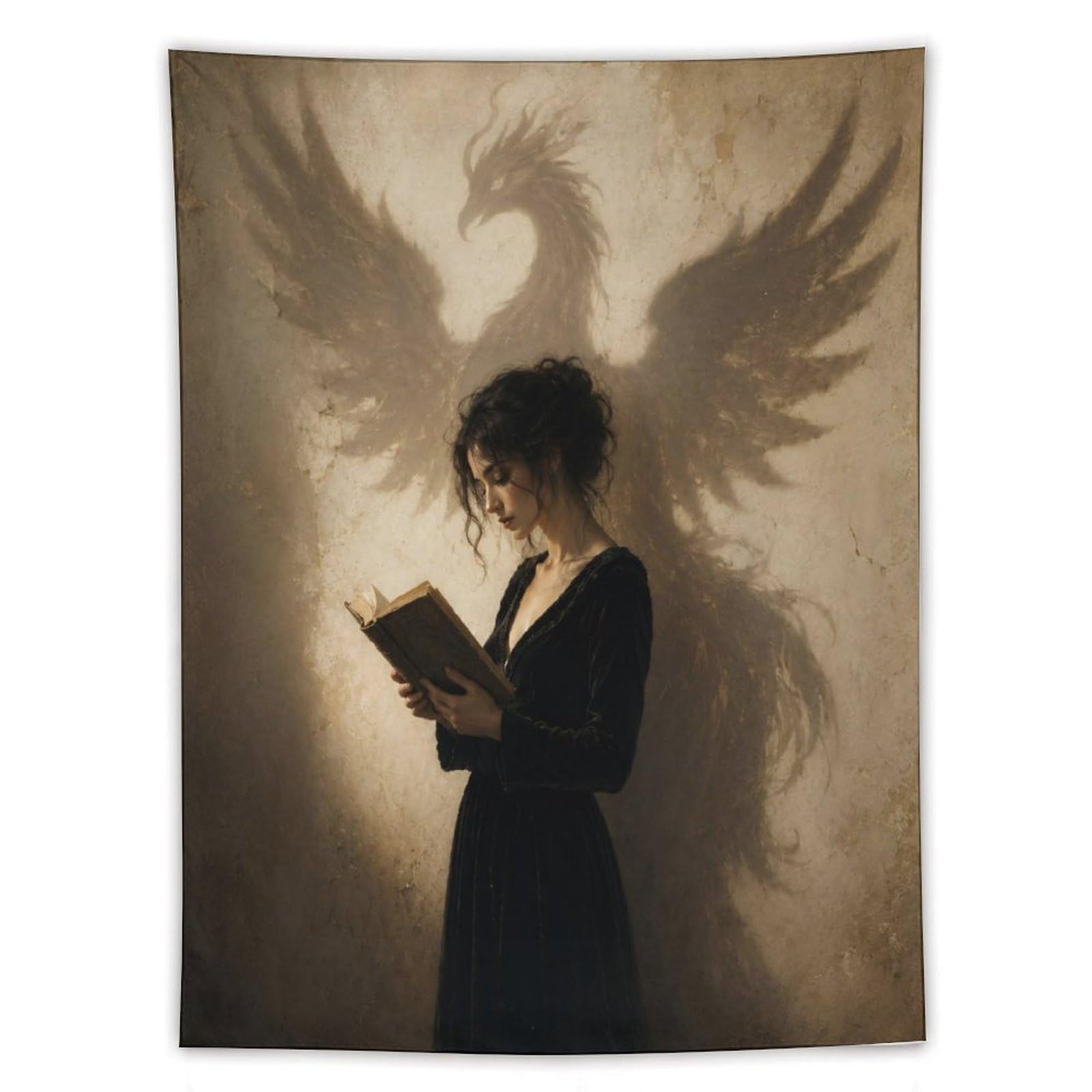 H3B8U2Y5 Woman Phoenix Shadow Wall Tapestry, Fantasy Illustration Style