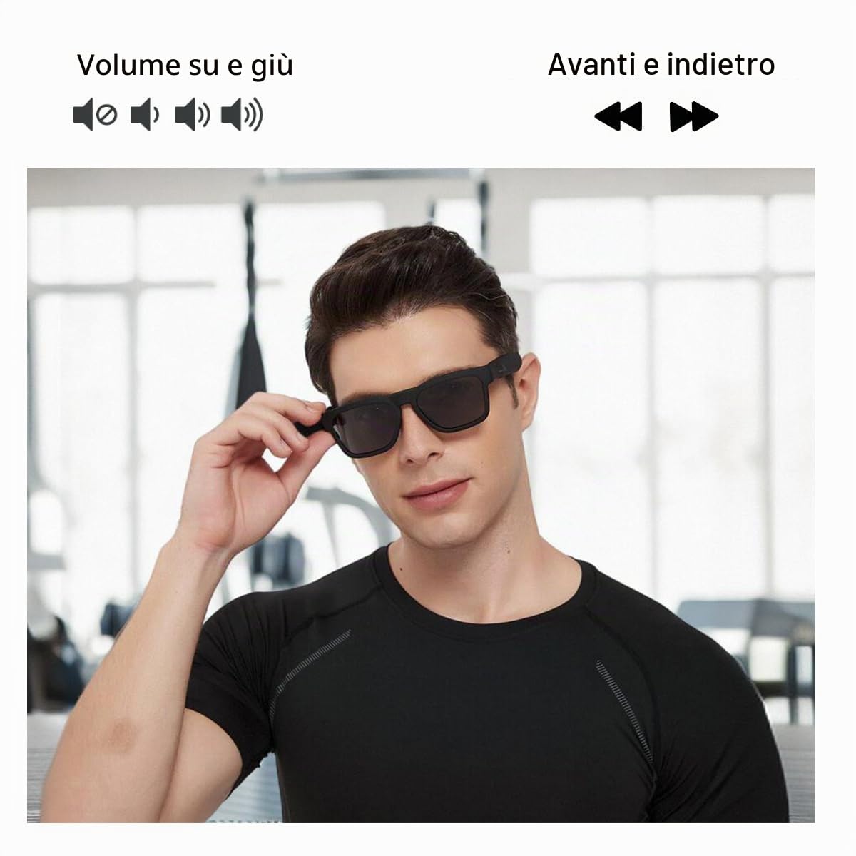OhO Smart Glasses, occhiali da sole polarizzati con altoparlante Bluetooth, protezione UV atletica/all'aperto e controllo vocale, unisex (lenti grigie)