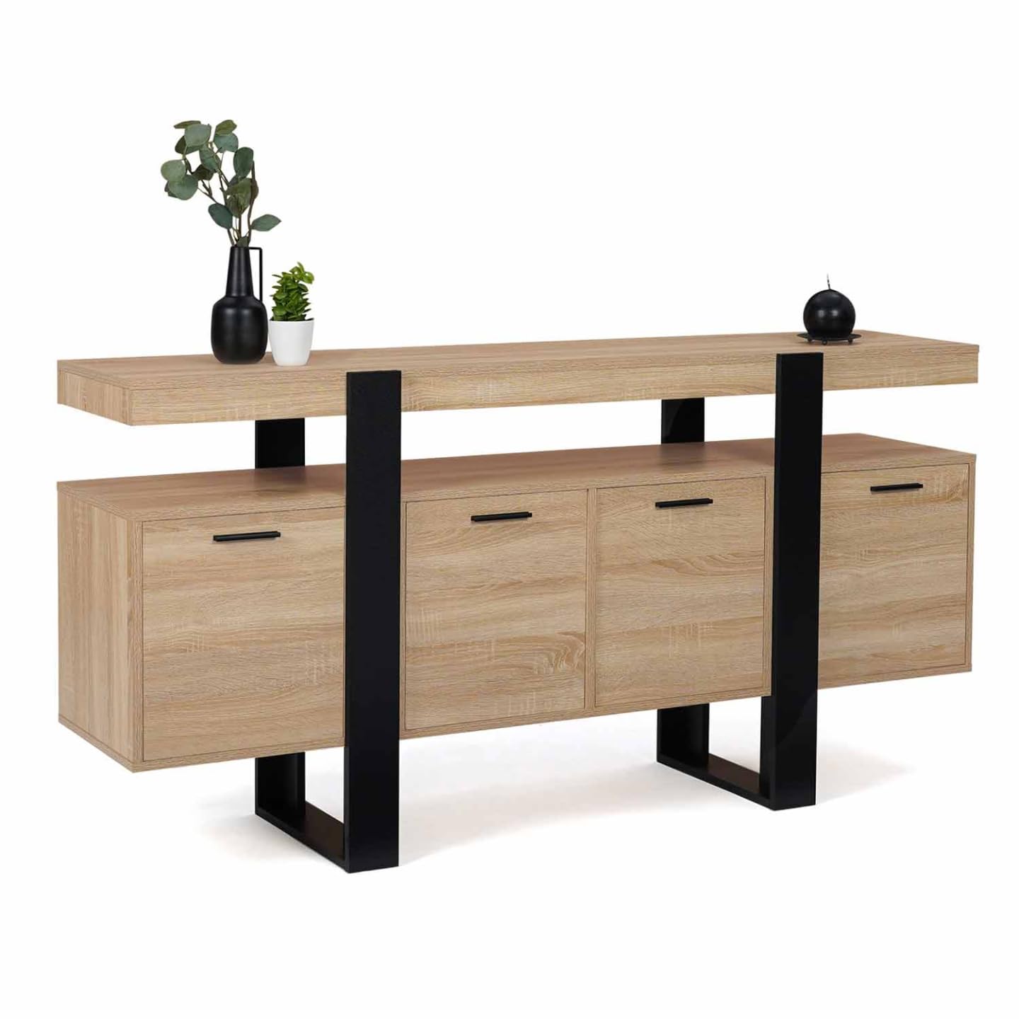 IDMarket - Buffet 160 cm Phoenix XXL 4 Portes Bois et Noir