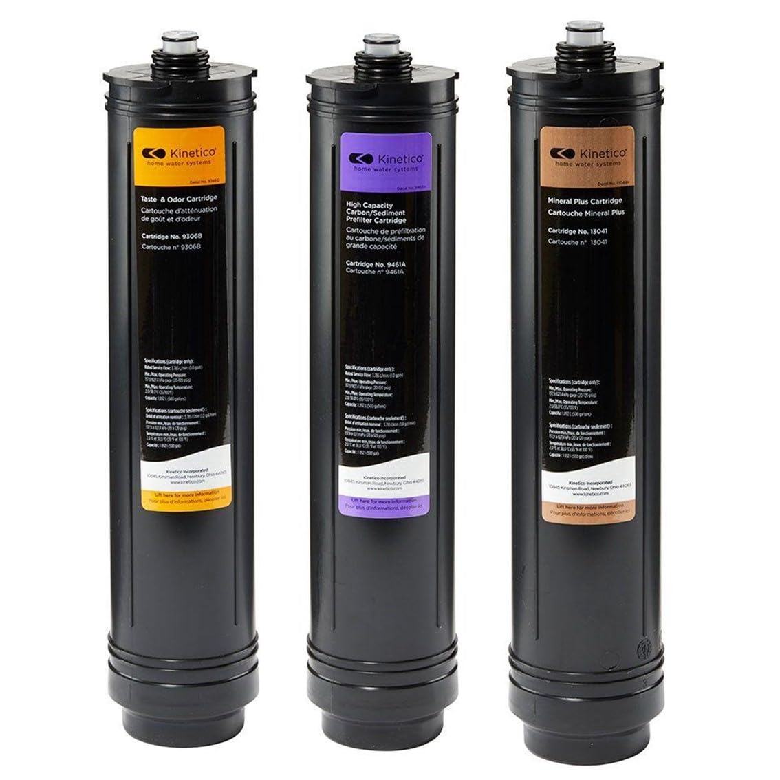 Set of 3 Water Filters for Kinetico Pure + System (Part No. 9461 PURPLE, 9306 ORANGE & 13041 BRONZE)