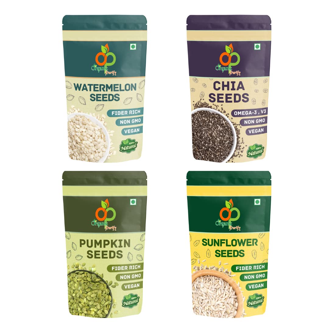 Organic Purify Raw Seeds Mix for Eating - 1kg -Chia, Sunflower, Pumpkin & Watermelon (250g*4 Pack) (Super Saver Combo) (B08NK7N54W) Amazon Price History, Amazon Price Tracker