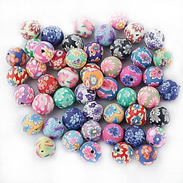 SNAPPSY 3x50 Pieces Floral Polymer Clay Round Beads Craft Accessories 10mmx1.5mm-picture-43