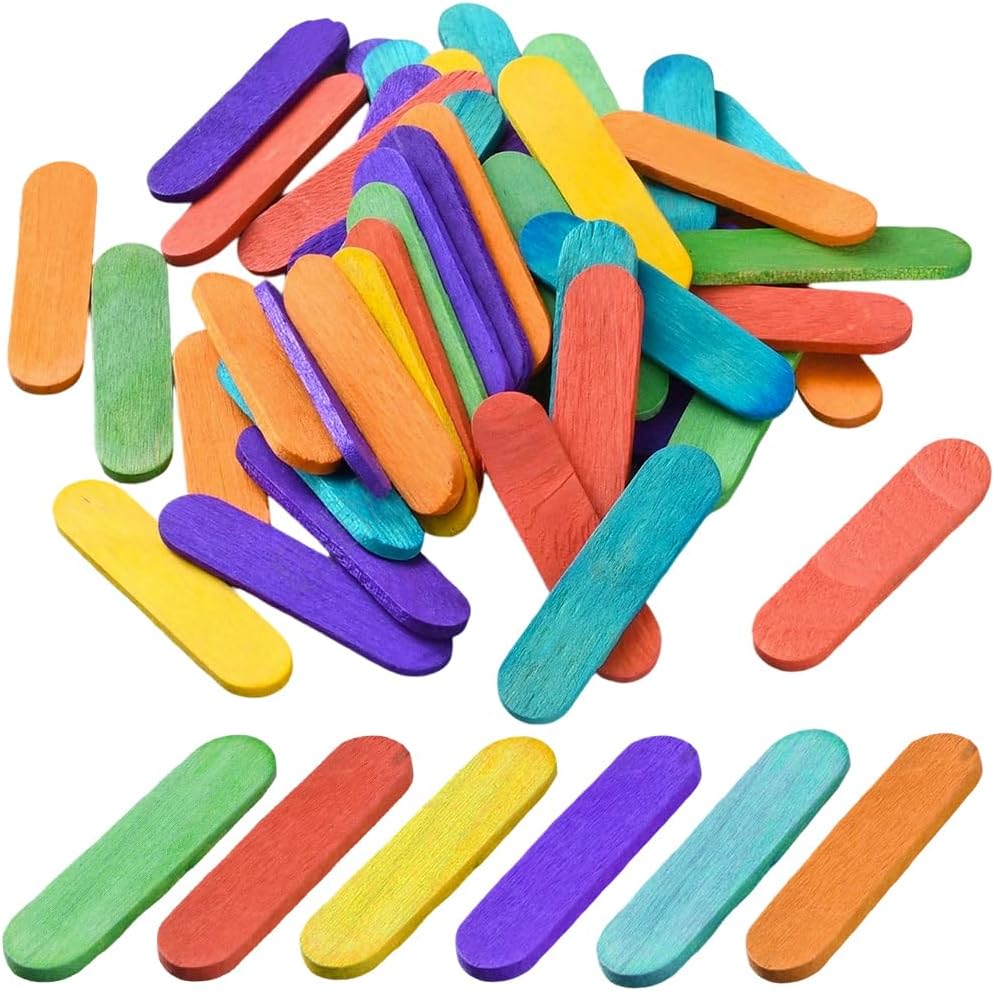 CREATCABIN 500Pcs Colored Ice Cream Sticks Wood Popsicles Sticks 1.57 x 0.37 Inch Assorted Mini Small Blank Natural Wooden Food Craft Accessories for Ice Cream Popsicles Stirring Projects DIY Making