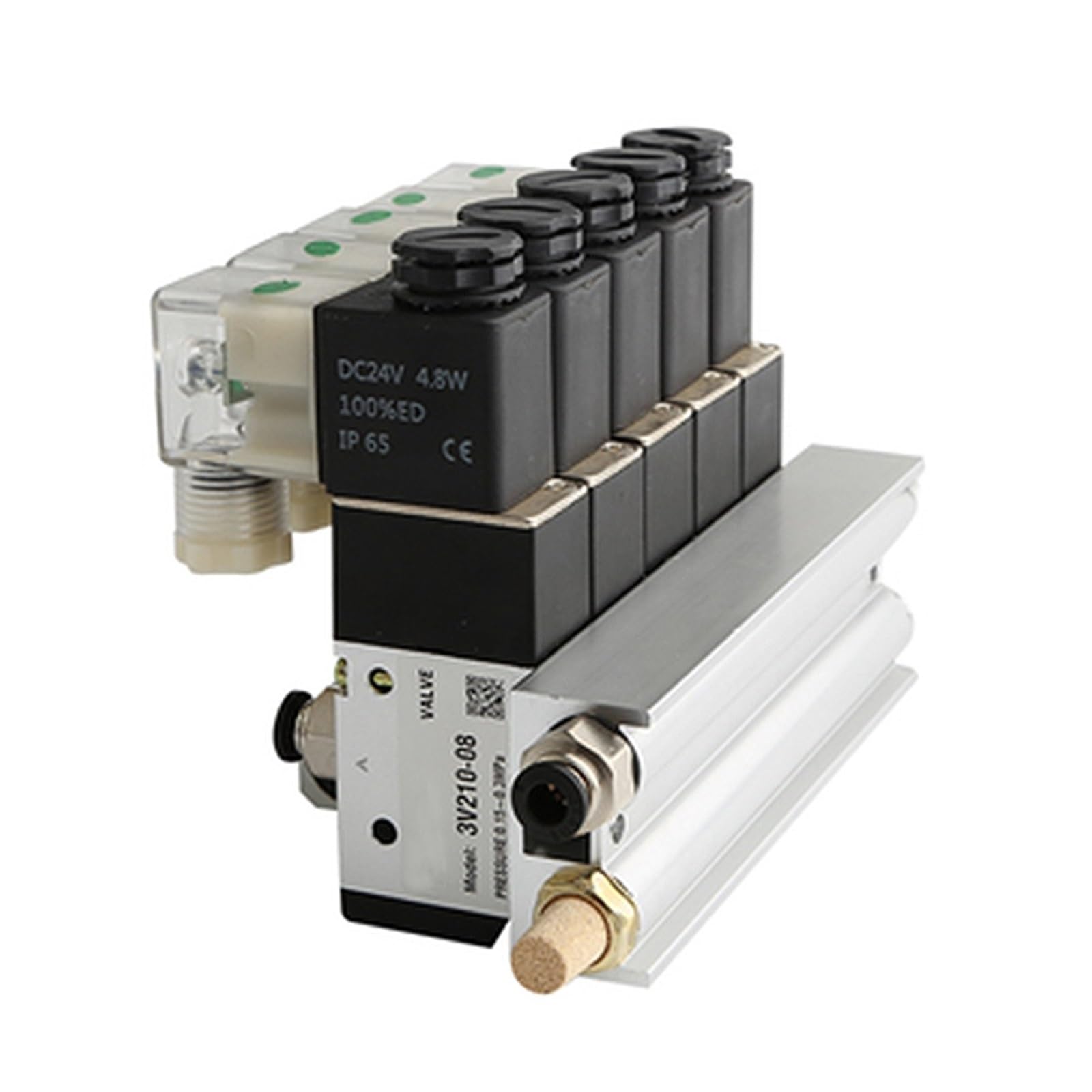 Bloque de electroválvula neumática 3V210-08, 220 V, 24 V, opción múltiple, con silenciador, Base de Montaje, colector, 2/3/4/5/6 Filas, 3 Puertos(2 Row 6mm Fitting,DC24V)