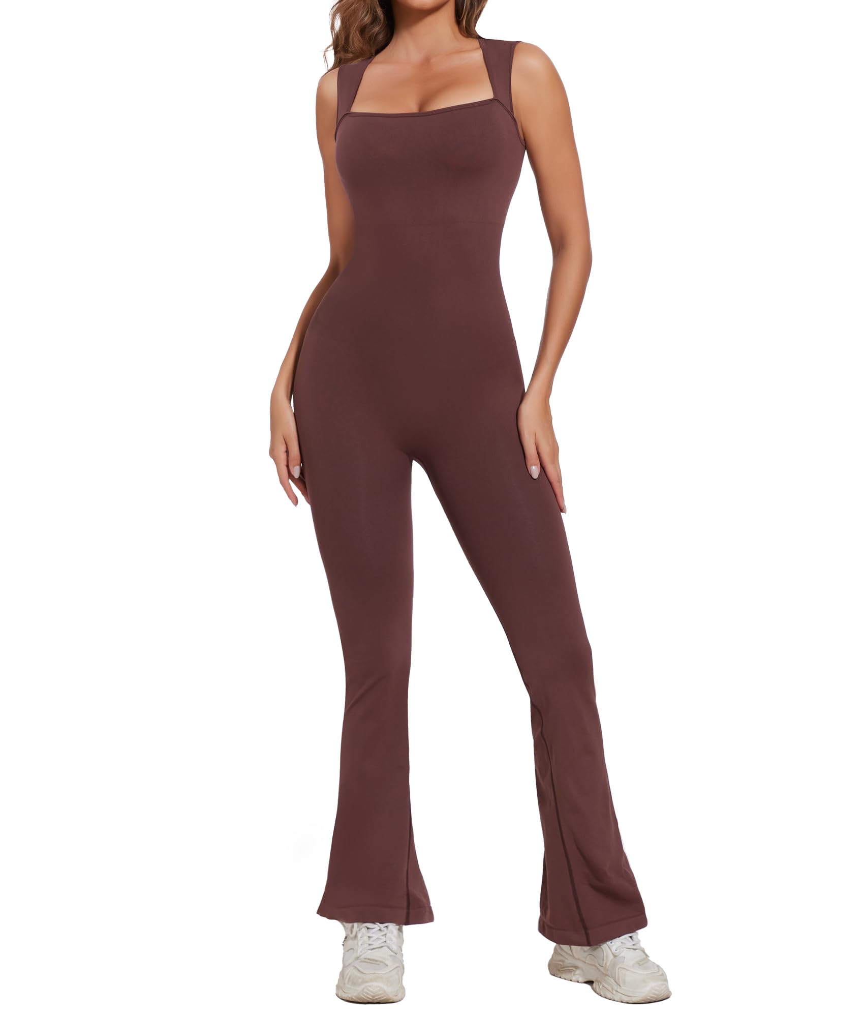 SHAPERIN Donna Tutina Intera Senza Maniche/Manica Lunga Tuta Canotta Modellante con Scollo Quadrato Shapewear Jumpsuit Tutina Sportivo Rompers Un Pezzo Tutina Aderente