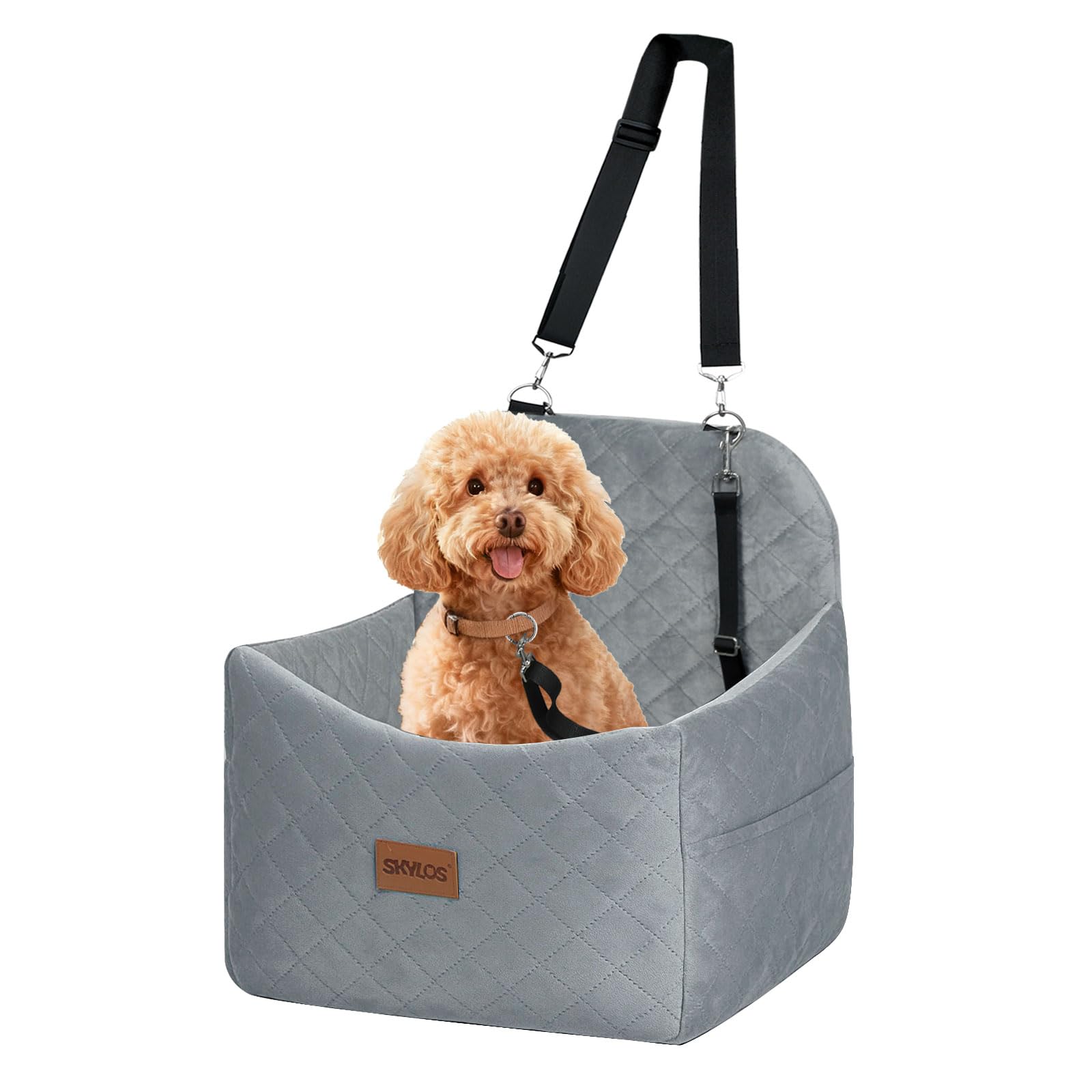 Skylos Pet Car Booster Seat Memory Foam, Waterproof Cover, 2 Side Pockets