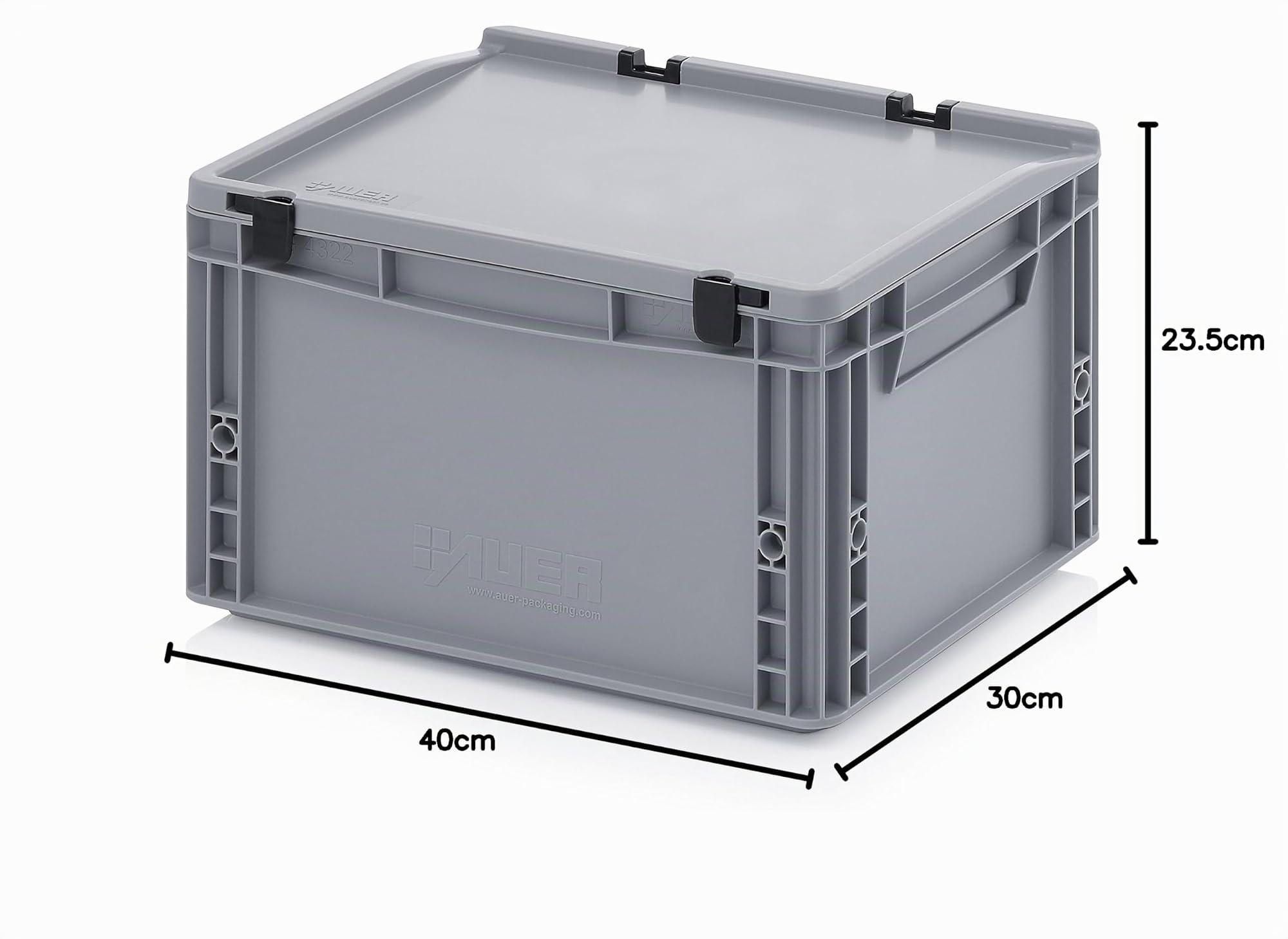 Auer Packaging Eurobehälter-Eurobox 40 x 30 x 23,5 cm mit Scharnierdeckel inkl. gratis Zollstock handliche Lagerbox mit Deckel Transportbox 40x30x23,5 Kunststoff Box Aufbewahrungsbox