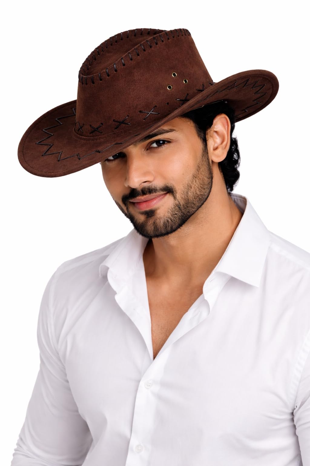 Nephar Western Cowboy Hat for Men | Vintage Leather Look | Wide Brim Stylish Hat | Outdoor Travel-picture-25