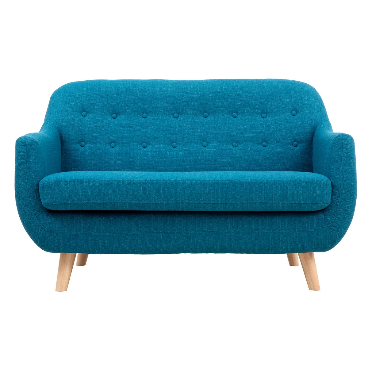 Miliboo YNOK - Sofá Escandinavo Desenfundable (2 Plazas) Muebles de Salon, Sofas Pequeños, Color Azul y Pato y Madera Clara
