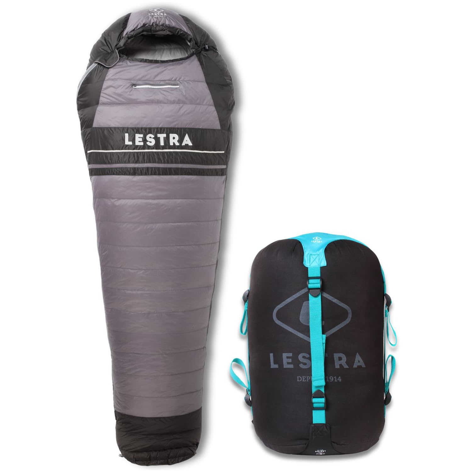 Lestra Sport - Alaska - Sac de Couchage Grand Froid - T° Limit Confort -09 °C - Duvet de Canard - Adulte - 220 x 80 cm - 1,2 kg - Gris