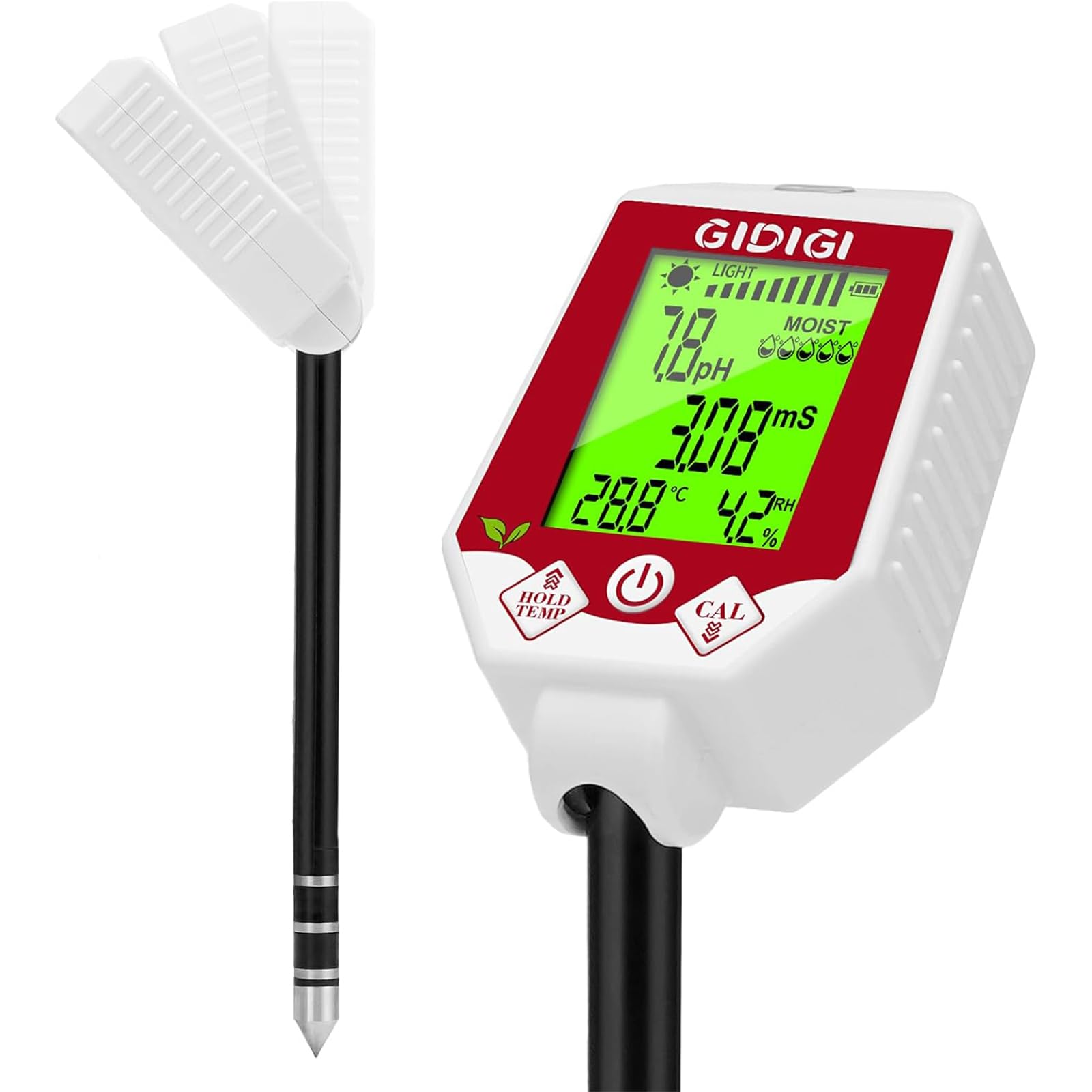 GIDIGI Soil pH Meter and Moisture Tester 6 in 1, Plant Moisture Monitor, Digital Plant Soil Tester Moisture Meter pH Meter Sensor for Gardening, Agriculture, Indoor and Outdoor Plants