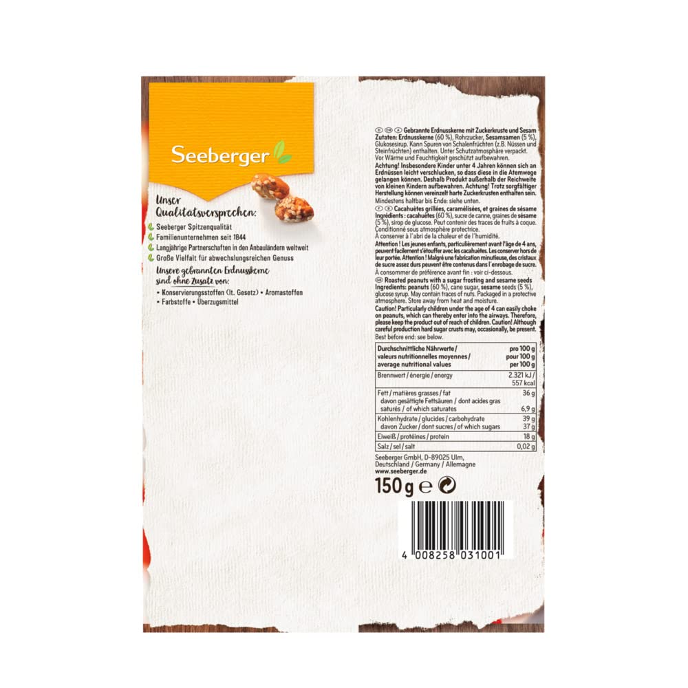 Seeberger Cacahuètes grillées et caramélisées avec des graines de sésame (Sachet de 12 x 150 g)