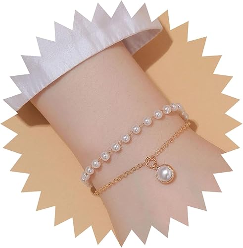 Pulsera con colgante de perlas en capas estilo bohemio, pulsera de cadena con cuentas de moda, cadena de mano dorada, joyería de boda para mujeres y