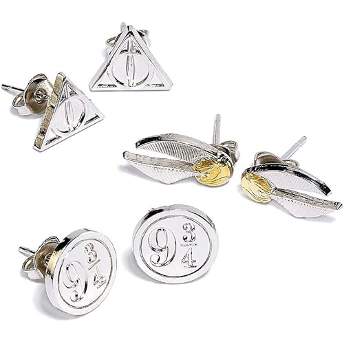 Harry Potter Deadly Hallows, Platform 9 3/4 And Golden Snitch 3 Pair Earring Set