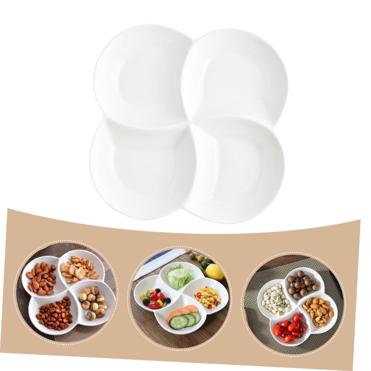 BESPORTBLE Assiette en Céramique Blanche 4 Compartiments Plateau-Repas Facile à Nettoyer pour Bureau et Cantine Repas Snacks Gâteaux