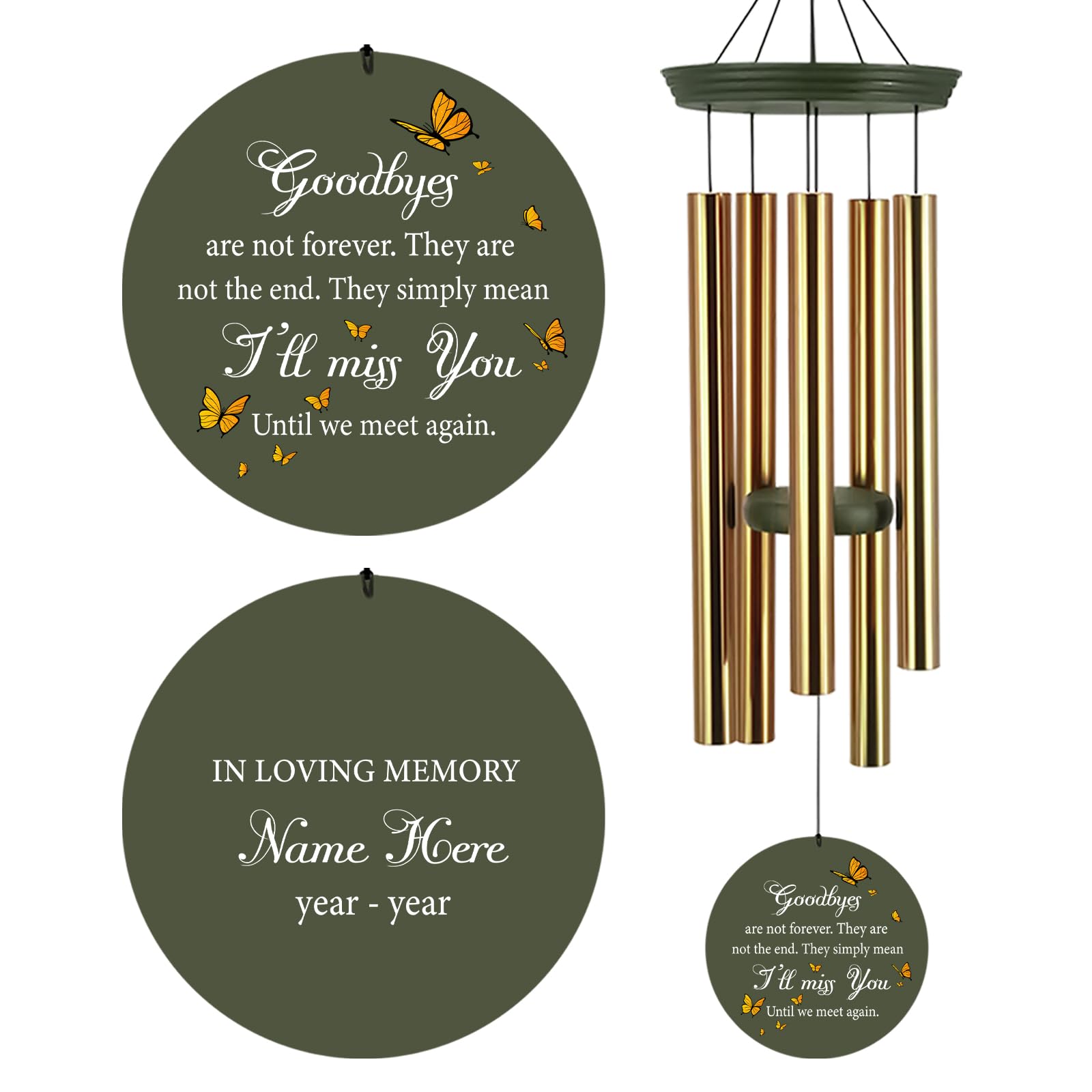 Personalized Memorial Wind Chimes for Outside, Sympathy Gifts Wind Chime for Loss of Loved One, Beautiful Decor with Deep Tone, Ideal for Funeral, Remembrance &amp; Bereavement, Produced in Texas
