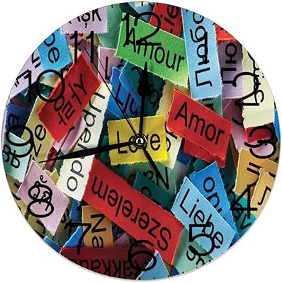 Amazon Co Jp 丸い壁時計家の装飾 異なる言語での単語の雲のデザインフランス語日本語すべての一般的なアートワーク ホーム キッチン