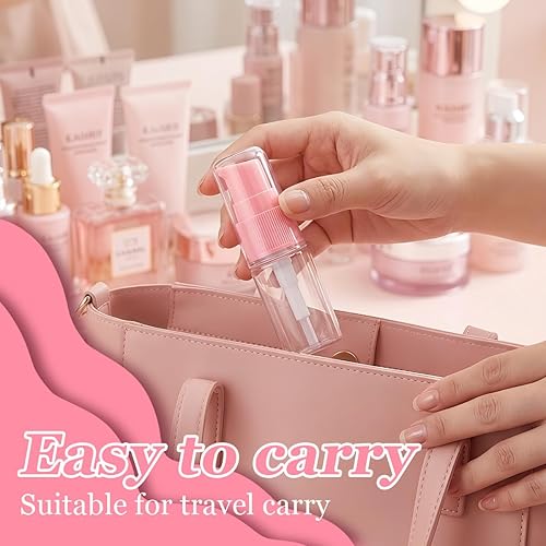 Miniatura 7 de Botella bomba de loción de plástico transparente de 0.3 onzas líquidas con cabezal de bomba de presión rosa, recipiente vacío para muestras