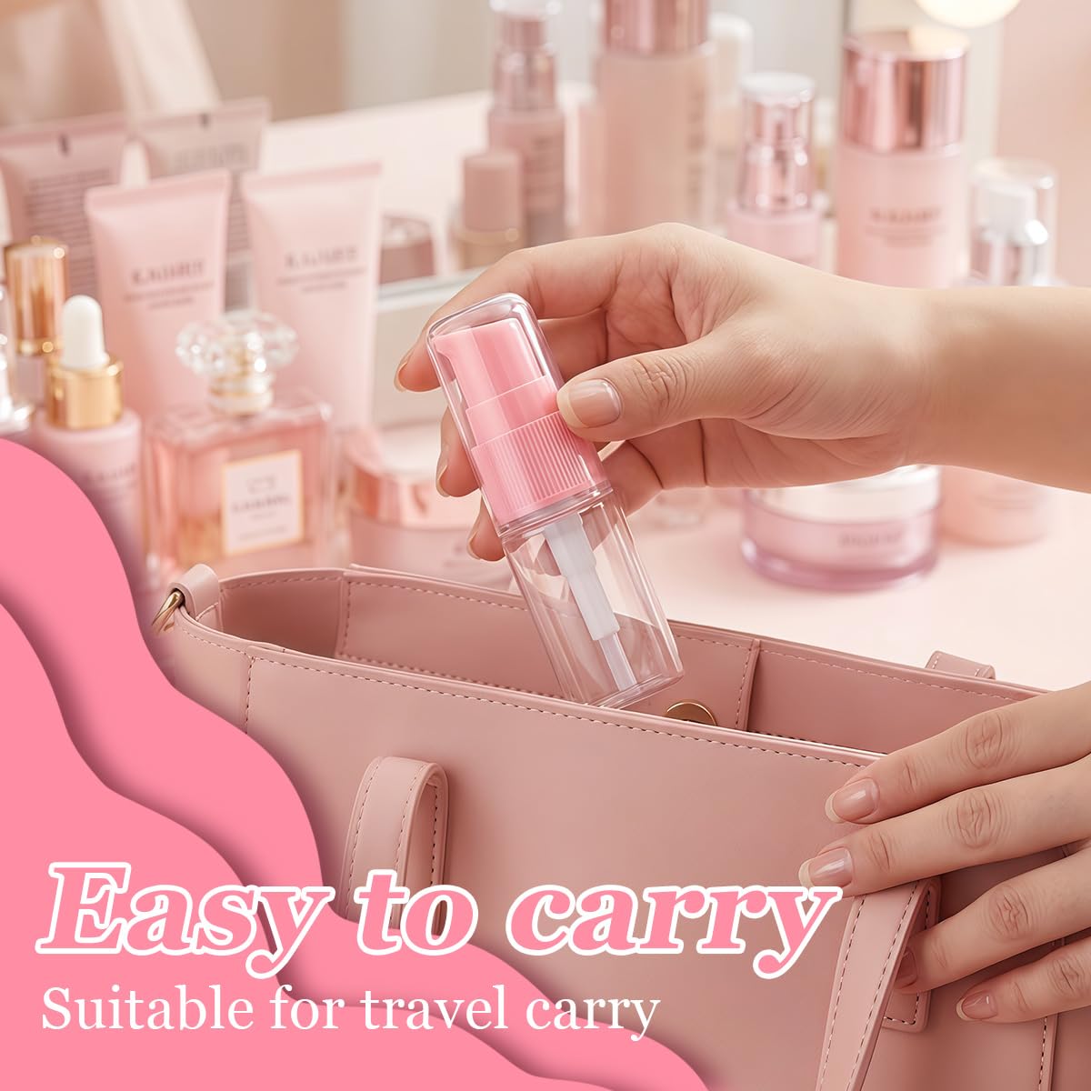 VASANA 12 flaconi vuoti portatili da 10 ml, ricaricabili, in plastica trasparente, con pompa a pressione rosa, per cosmetici e creme per il viso, emulsioni, campioni, contenitori per imballaggio