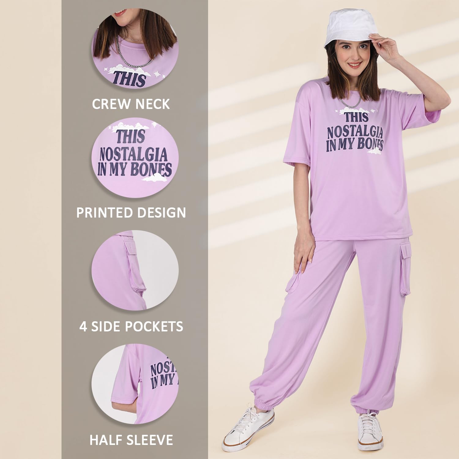 CHKOKKO Casual Co ord Set for Women Stylish Summer Wear Cord Half Sleeves Round Neck Track Suit Latest Coords Travelling Outfit Western Ladies Co ords Lavender Size 5XL 1