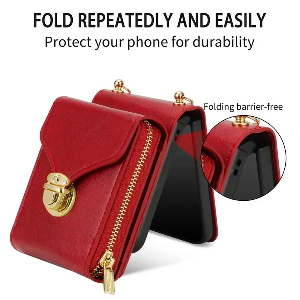 Custodia per telefono con cerniera in pelle con cordino e slot per schede per Samsung Galaxy Z Flip 5 4 3, con cordino, con supporto a conchiglia, viola, per Samsung Z Flip 3