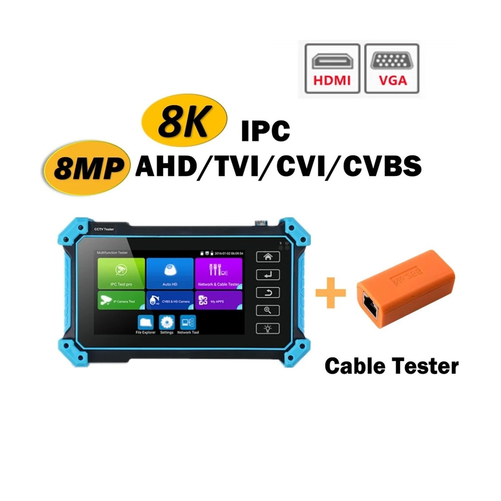 Tester IPC CCTV 8K IPC5200 8MP AHD CVI TVI Misuratore fotocamera HDMI PTZ PoE UTP Strumento di test cavo di rete Facile da leggere(IPC-5100 Plus)