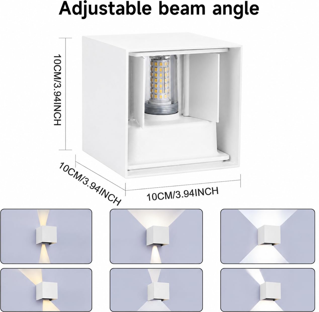 Kit 4 Applique LED da Esterno Bianca attacco G9 IP65 Cubo Alluminio Fascio Regolabile Up Down Lampada Parete Moderna 10x10x10 cm Lampadina non inclusa Max 12W (4)