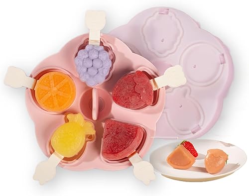 Miniatura 10 de Moldes de paletas de 5 piezas, lindas bandejas de paletas con formas de frutas, molde de silicona sin BPA para helados para congelador, hecho en