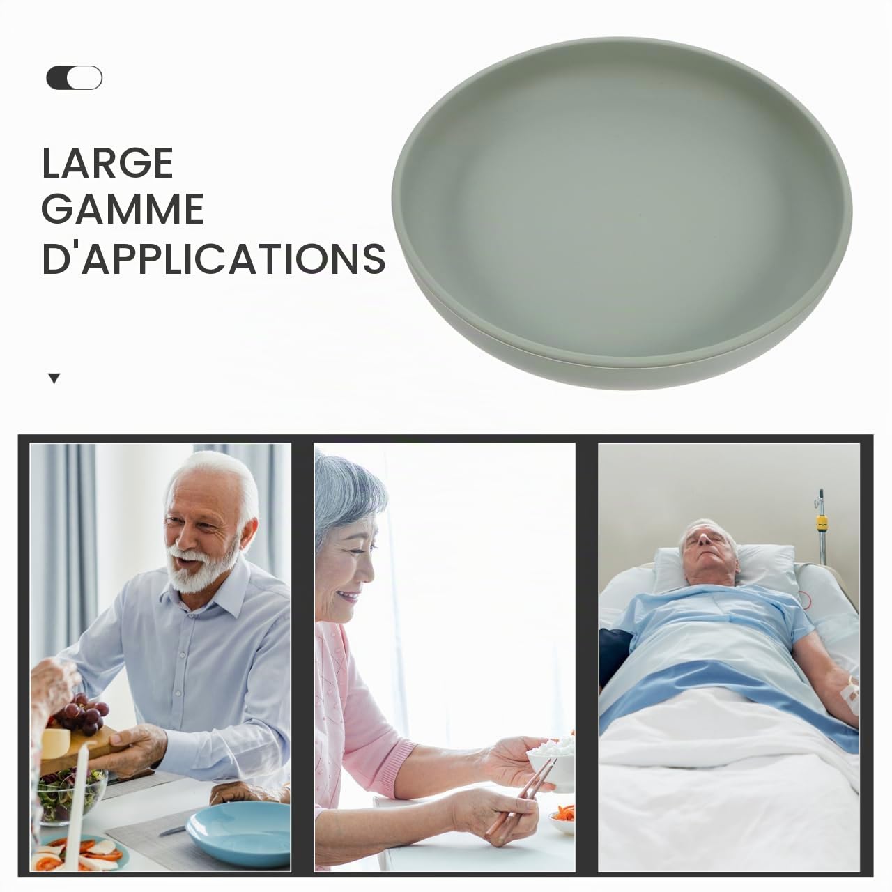 Healeved Assiette Ronde Anti-Déversement Silicone 7.68 Pouces Avec Ventouse Antidérapante Pour Personnes Âgées Et Handicapées Bord Surélevé Pour Aide Aux Repas