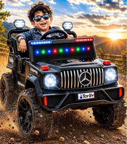 Image of Baby Battery Operated Jeepss for Kids | Ride on Toy Electric Car with LED Lights & Music | Rechargeable Battery Cars with Parental Control | Kids Car to Drive 1 to 6 Years (Black)