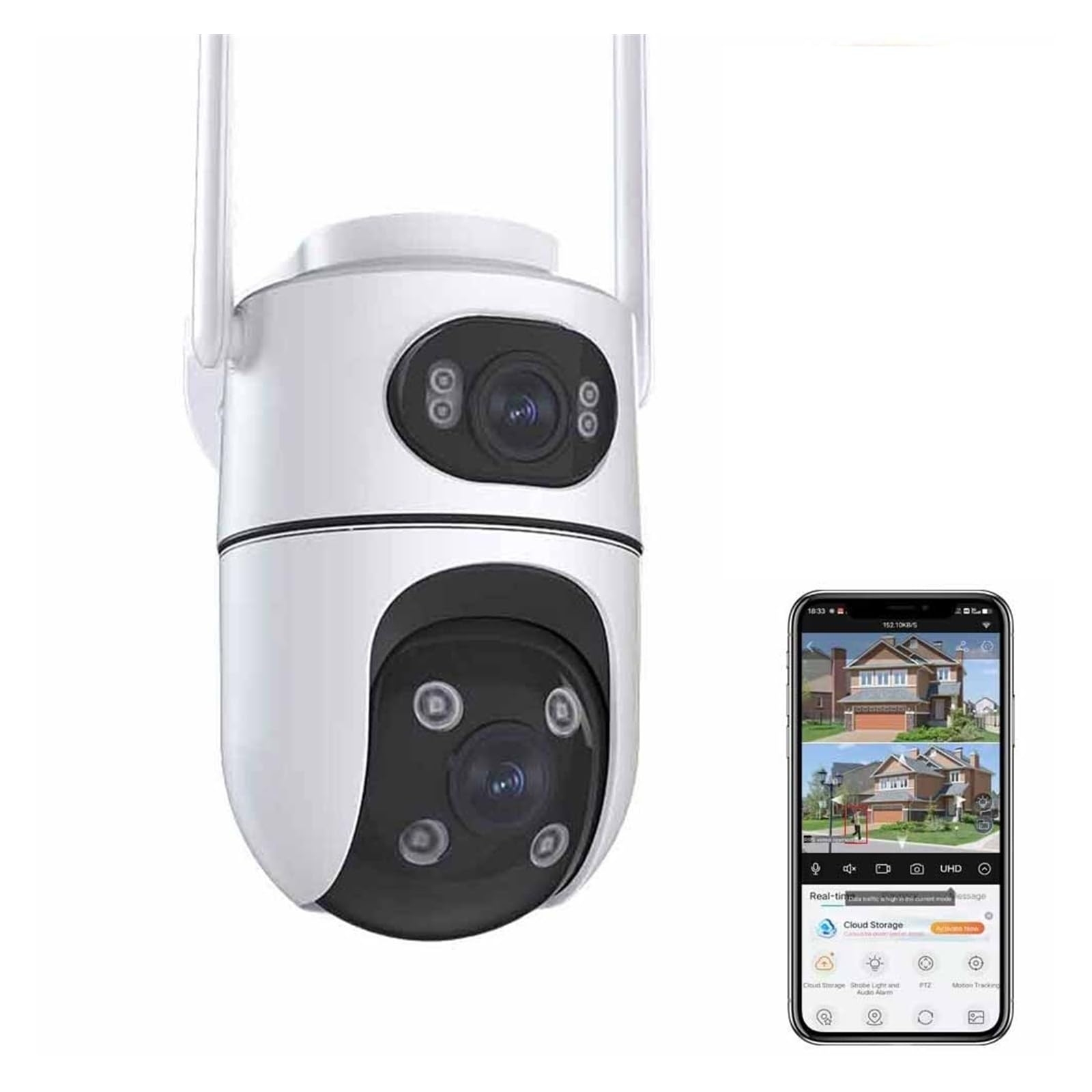 JVDDI 4K HD Dual Lens WIFI Camera Outdoor 2K PTZ Camera Outdoor Auto Tracking Security Camera Waterproof Surveillance(ADD 64G)
