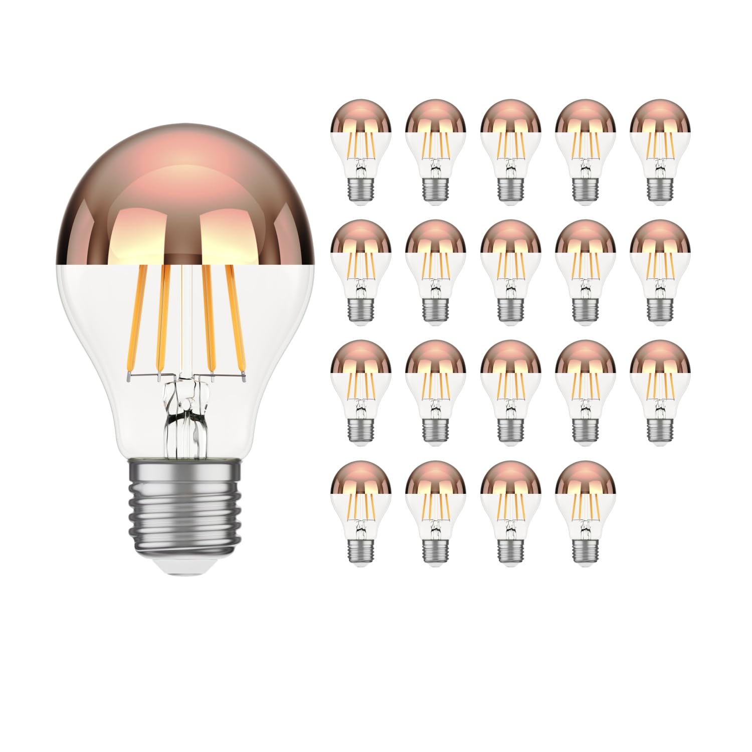 ledscom.de 20x lampadine LED E27, A60, bianco caldo (2600 K), 7,5 W, 839lm, specchio frontale (oro rosa)